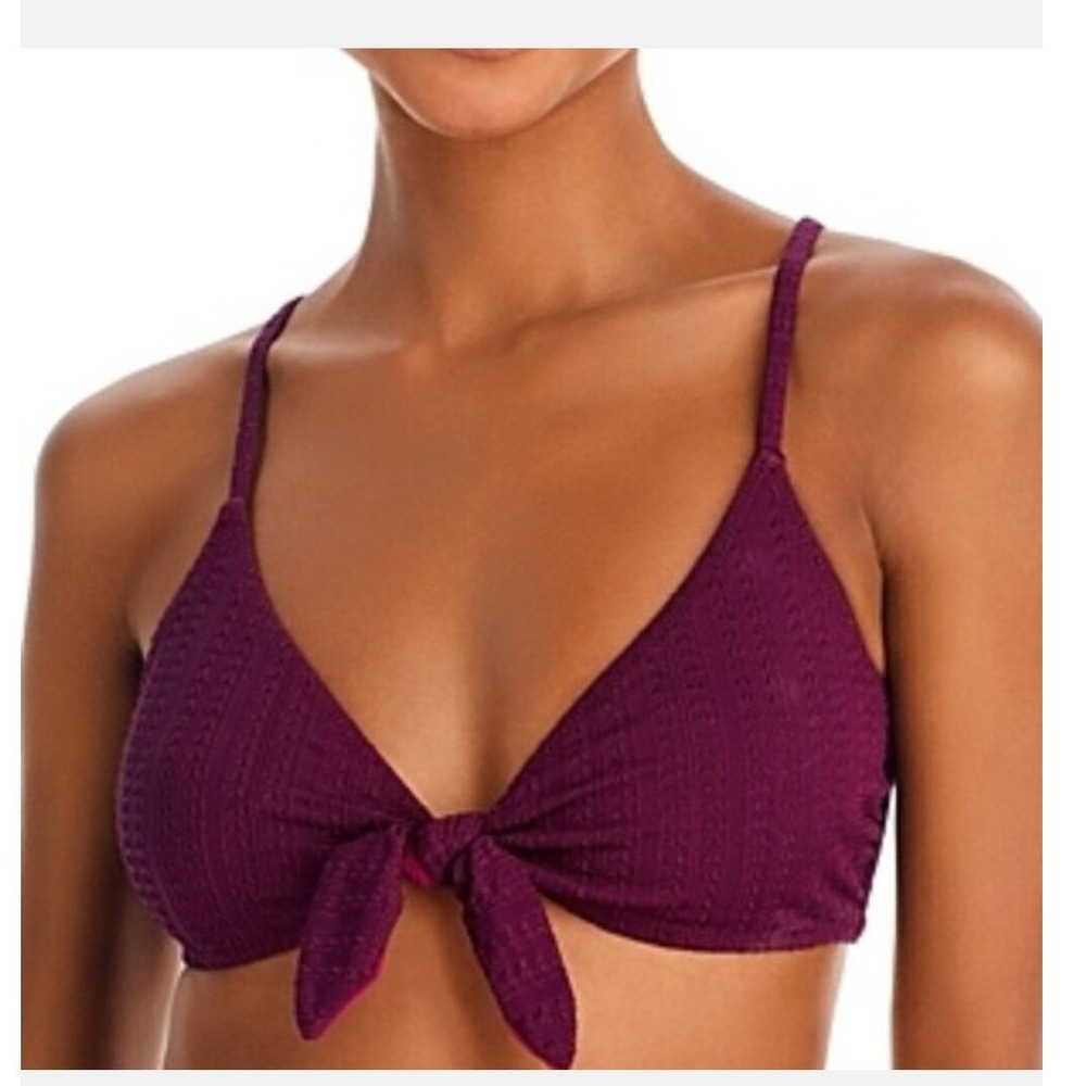 NWT Lemlem Bikini Top Burgundy Sara Tie Front Shimmer Women Size M RS2416